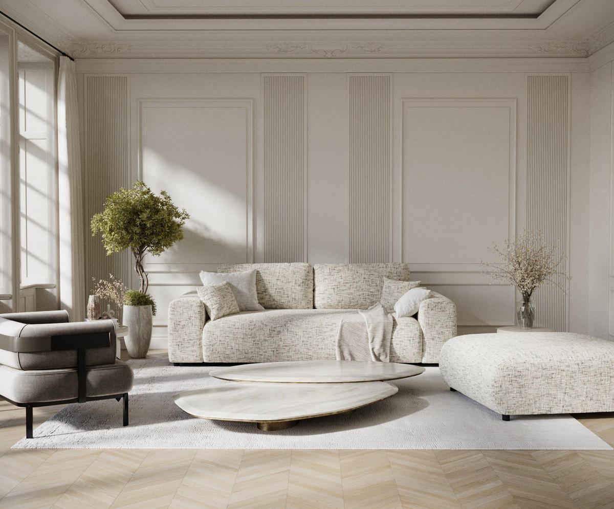 3-SITZER-SOFA Zanzibar Beige Webstoff - Beige/Schwarz, Holz/Holzwerkstoff (213/79/108cm) - Maison de Reve