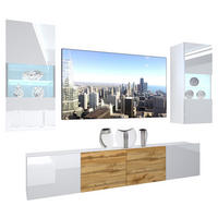 WOHNZIMMERWAND mit LED-Beleuchtung TV-Schrank Weiß/Eiche Wotan - Weiß/Braun, Holz (300/180/36cm) - B BELINI GROUP