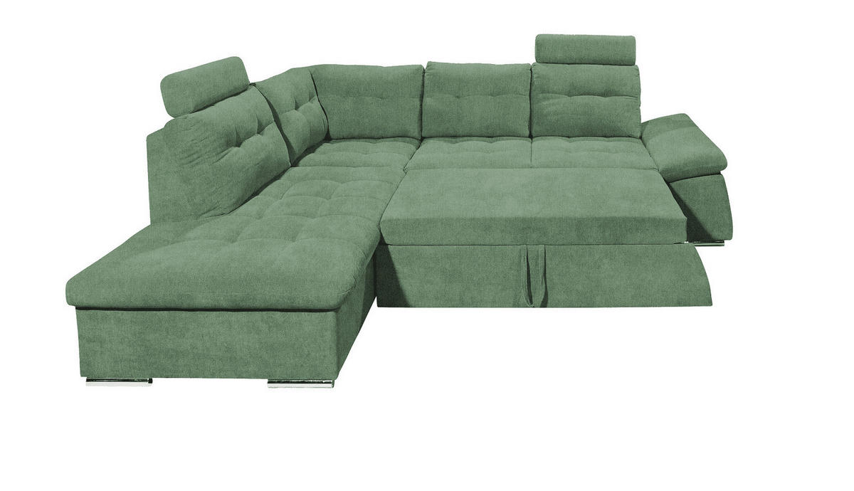 ECKSOFA mit Schlaffunktion, verstellbare Armlehne und Kopfstützen - Chromfarben/Grün, Textil (260/219cm) - ed exciting design