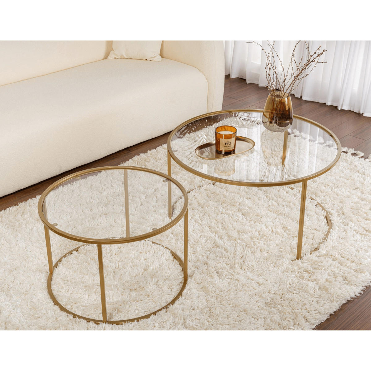COUCHTISCHE mit Glasplatte 80/80/43 cm - Goldfarben, Metall (80/80/43cm) - Calicosy