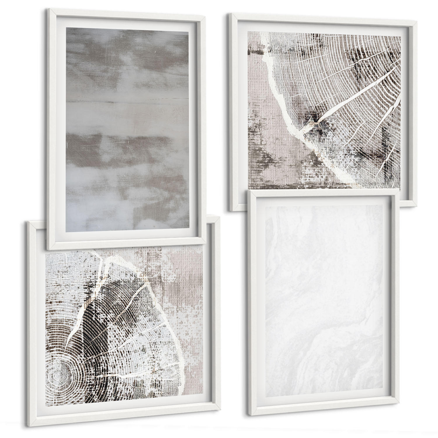 BILDER SET 4er Set - 50x50 cm & 40x60 cm Weißer Rahmen - Abstrakte moderne Formen - Weiß, Kunststoff (50/50cm) - TULUP