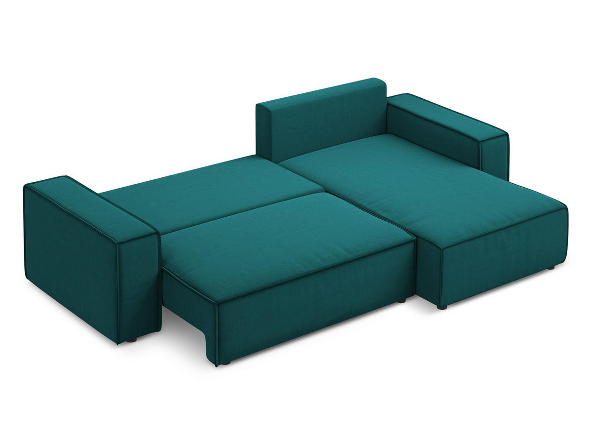 ECKSOFA mit Schlaffunktion Samt Stoff Blau - Blau/Petrol, Kunststoff/Textil (258/160cm) - Makamii