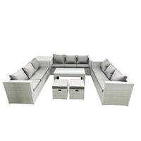 BALKONMÖBEL-SET Polyrattan Hellgrau-Mix 11-teilig - Hellgrau/Grau, Glas/Kunststoff - Fimous