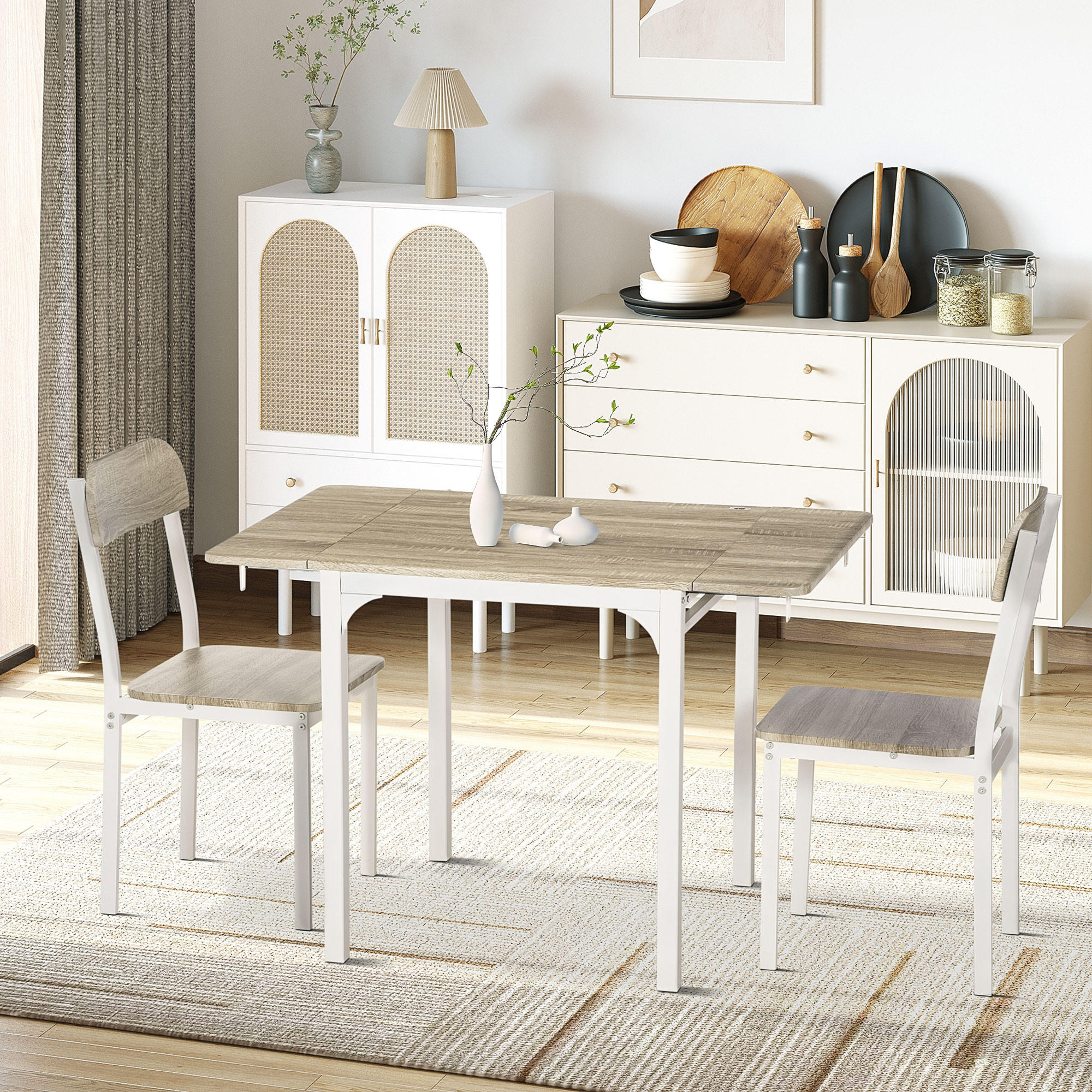 ESSGRUPPE, MDF, Stahl, Natur+Weiß - Naturfarben, Kunststoff (70/75/110cm) - HOMCOM