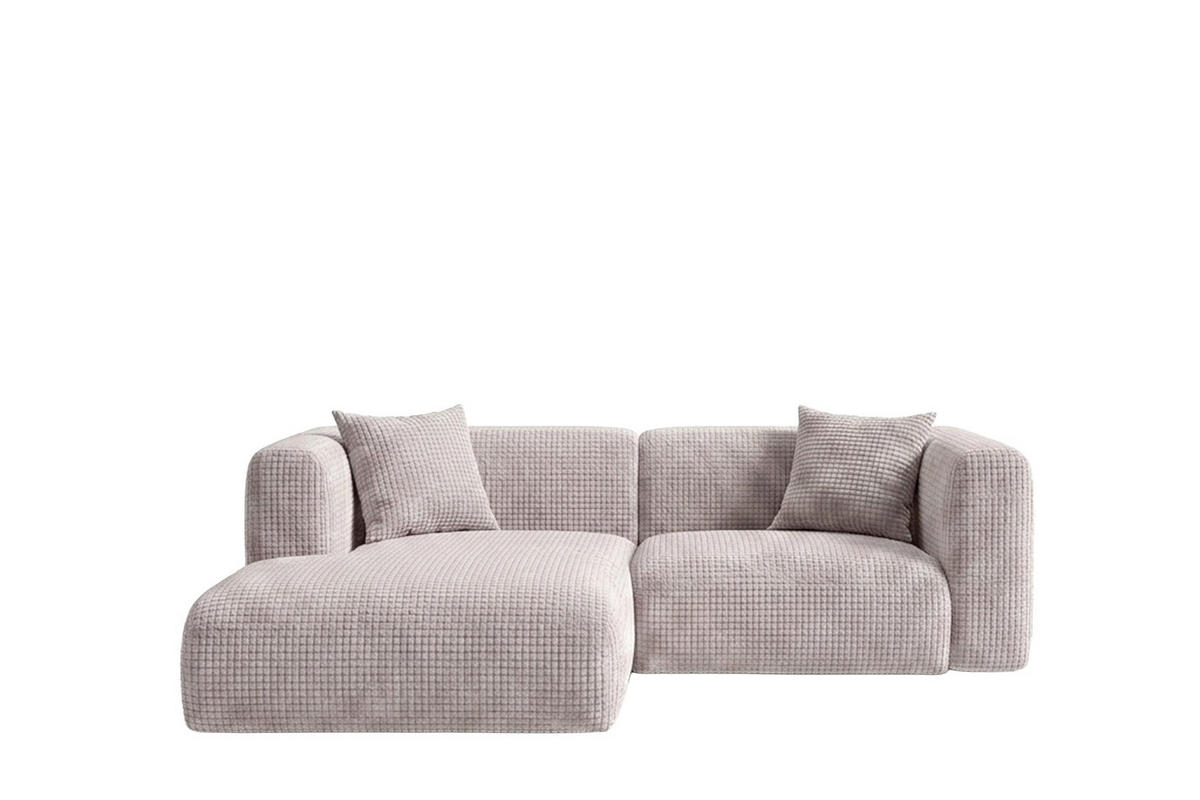 ECKSOFA L-Form mini, Chenille-Stoff Cremona, Hellgrau, Links, GRETA - Hellgrau, Holz (226/179cm) - Kaiser Möbel