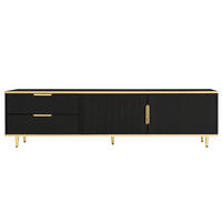 TV Lowboard 175x40x45 cm, Strukturfront, goldene Füße, Schwarz - Schwarz, Holz (175/45/40cm)