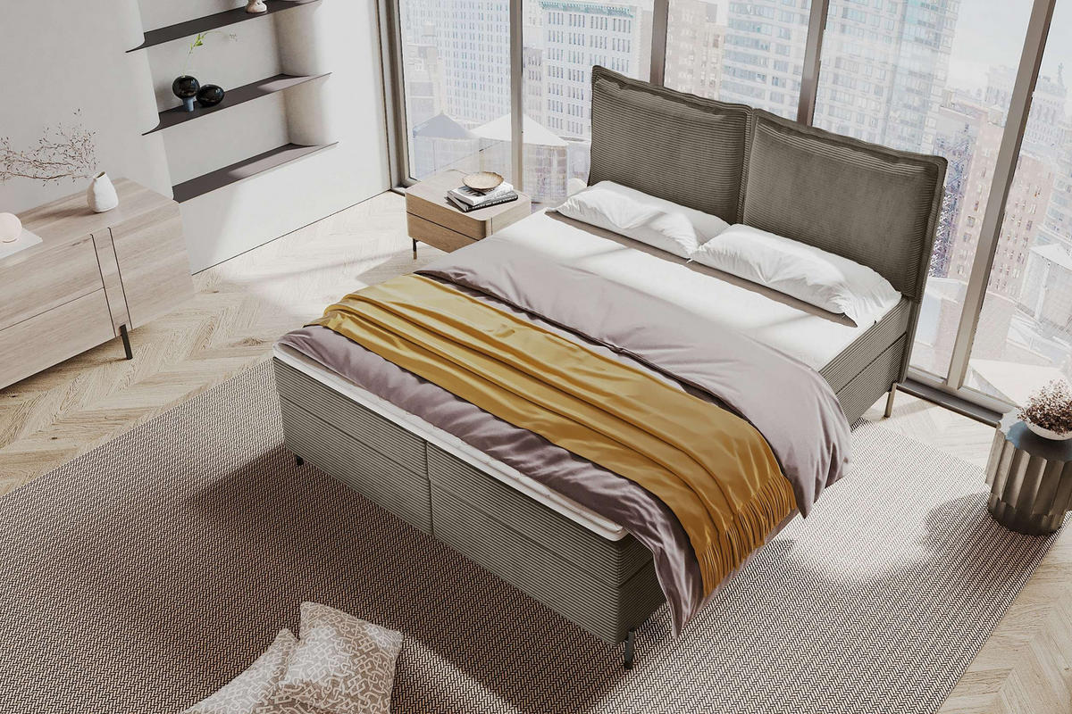 BOXSPRINGBETT VERO Cordstoff Cappuccino 200/200 cm - Schwarz/Cappuccino, Holzwerkstoff/Textil (200/200cm) - 99rooms