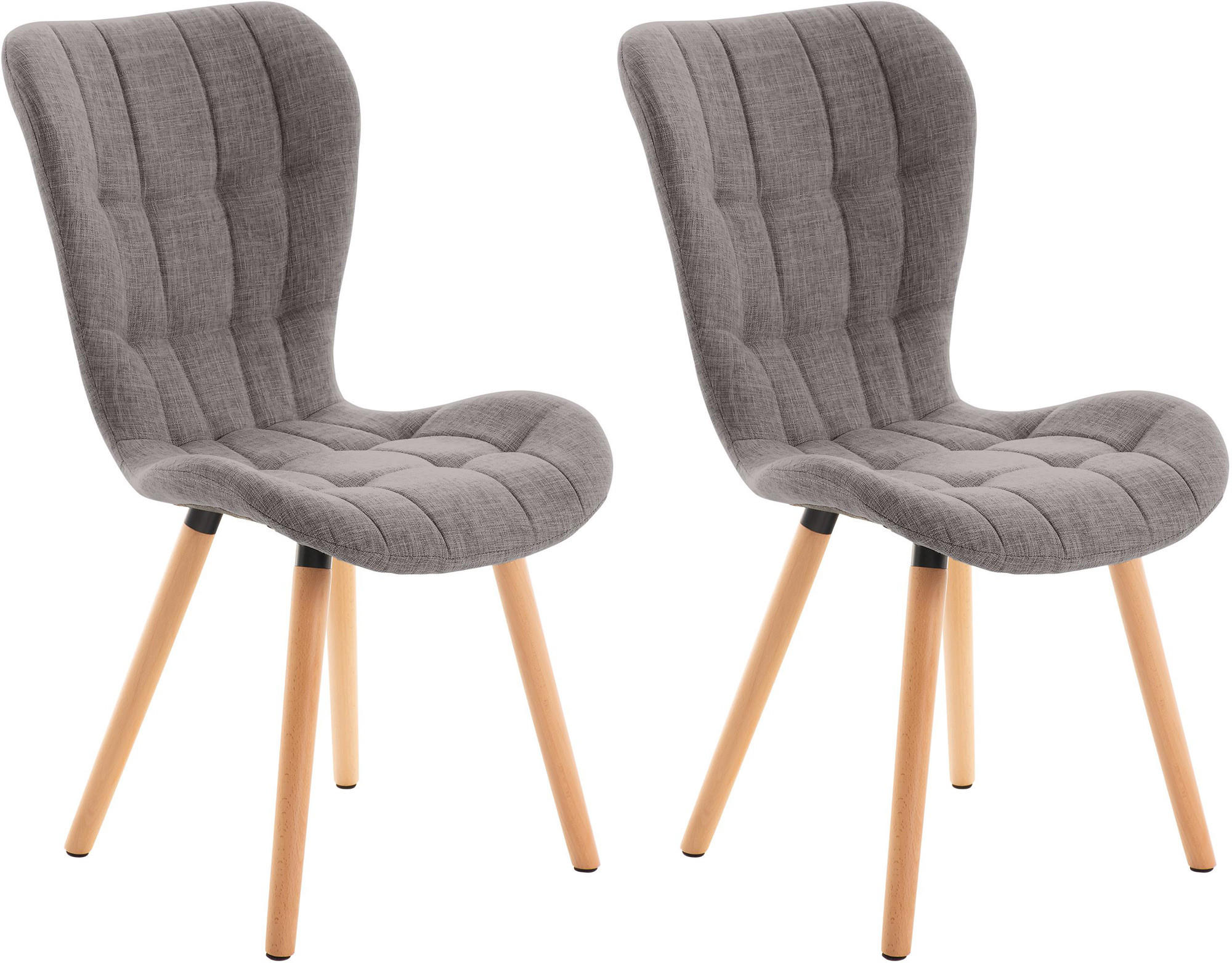 STUHL 2er Set Stoff hellgrau - Eukalyptusholzfarben/Hellgrau, Holz/Textil (50/88/63cm) - CLP