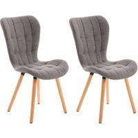 STUHL 2er Set Stoff hellgrau - Eukalyptusholzfarben/Hellgrau, Holz/Textil (50/88/63cm) - CLP