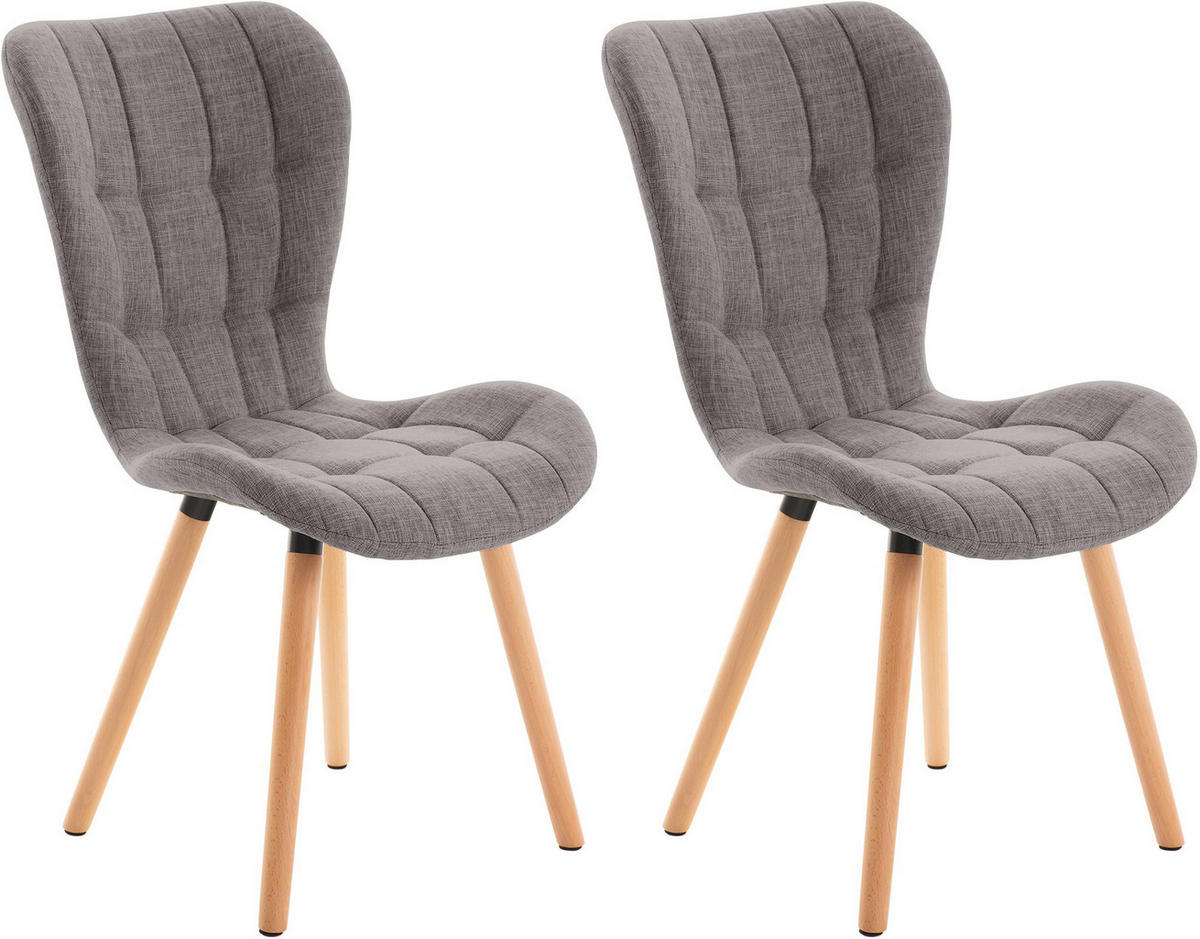 STUHL 2er Set Stoff hellgrau - Eukalyptusholzfarben/Hellgrau, Holz/Textil (50/88/63cm) - CLP
