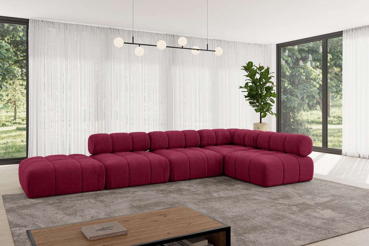 ECKSOFA modulares Sofa Favio-L2 - 380x190x70 cm Bordeauxrot Velours - Bordeaux, Holzwerkstoff/Textil (380/190cm) - ALTDECOR