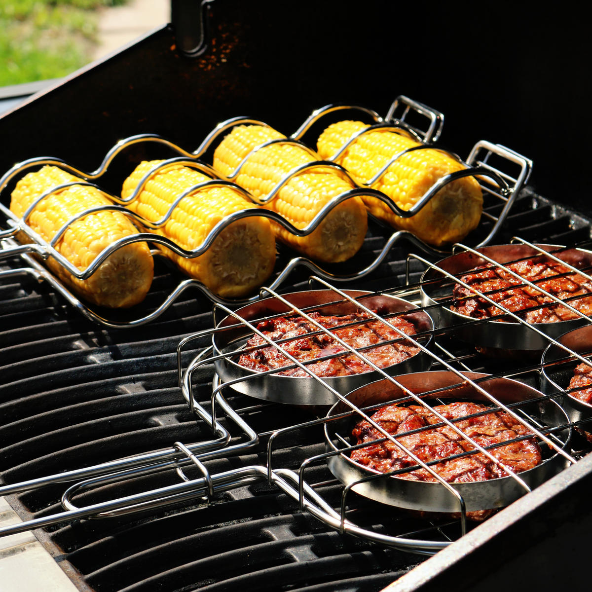 BURGER-GRILLHALTER, silber, Edelstahl - Edelstahlfarben, Metall (26/26/57cm) - bremermann