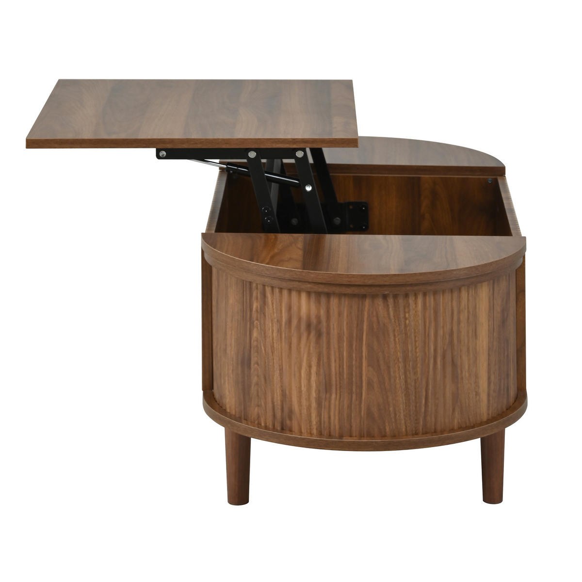 COUCHTISCH walnuss-optik oval höhenverstellbar mit stauraum - Walnussfarben, Holzwerkstoff (48/100/53.5cm) - Urban Meuble