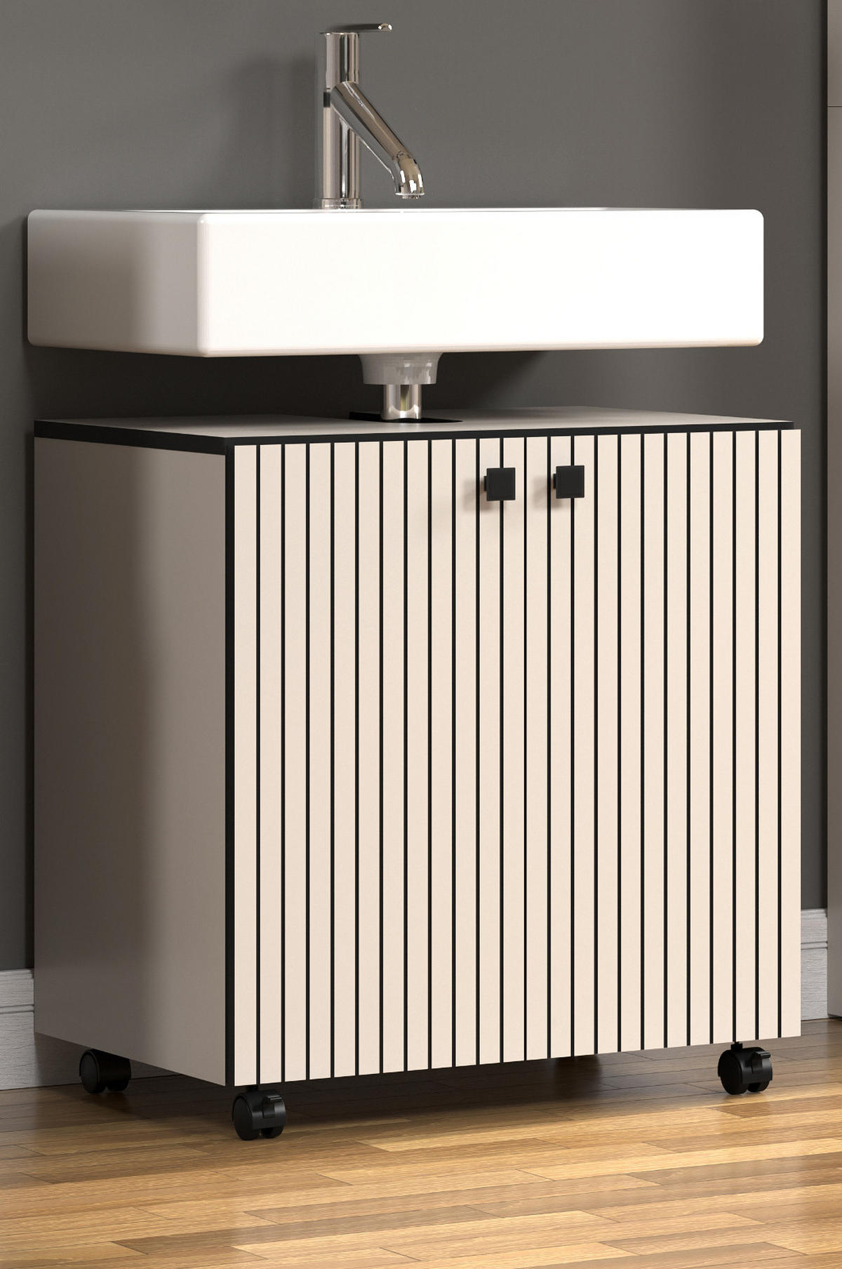 WASCHBECKENUNTERSCHRANK Kaschmir, grau 60 cm, Badschrank auf Rollen - Schwarz/Grau, Holzwerkstoff/Metall (42/64/60cm) - Top.Furn