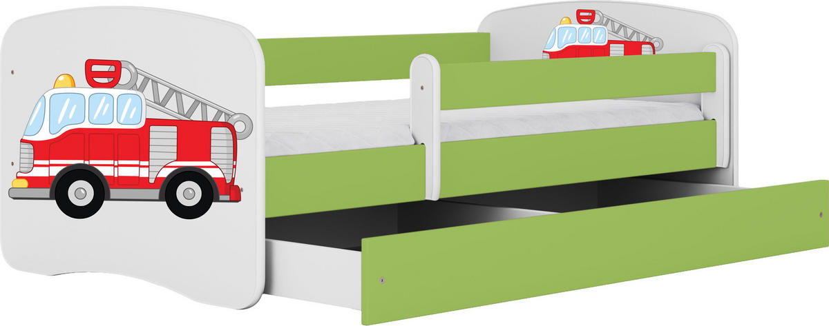 KINDERBETT Emily mit Schublade und Matratze, Grün 70x140 cm - Rot/Grün, Holzwerkstoff (140/70cm) - WFL GROUP