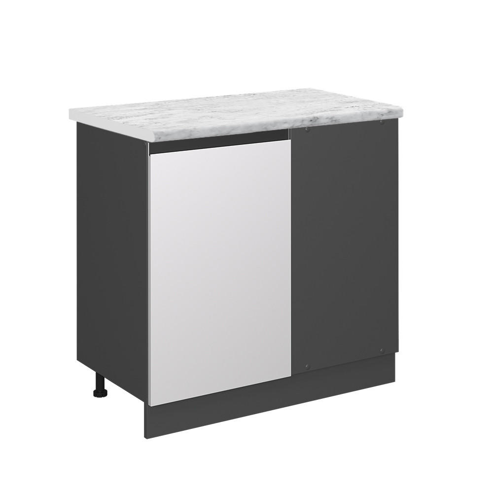 ECKUNTERSCHRANK R-Line Weiß 86 cm AP Marmor - Anthrazit/Weiß, Holzwerkstoff (86/81.6/60cm) - Vicco