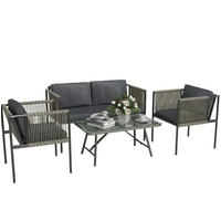 GARTENMÖBEL-SET 4-tlg. mit Sofa, 2 Sesseln und Tisch Rattan Grau - Grau, Metall - Beauniv