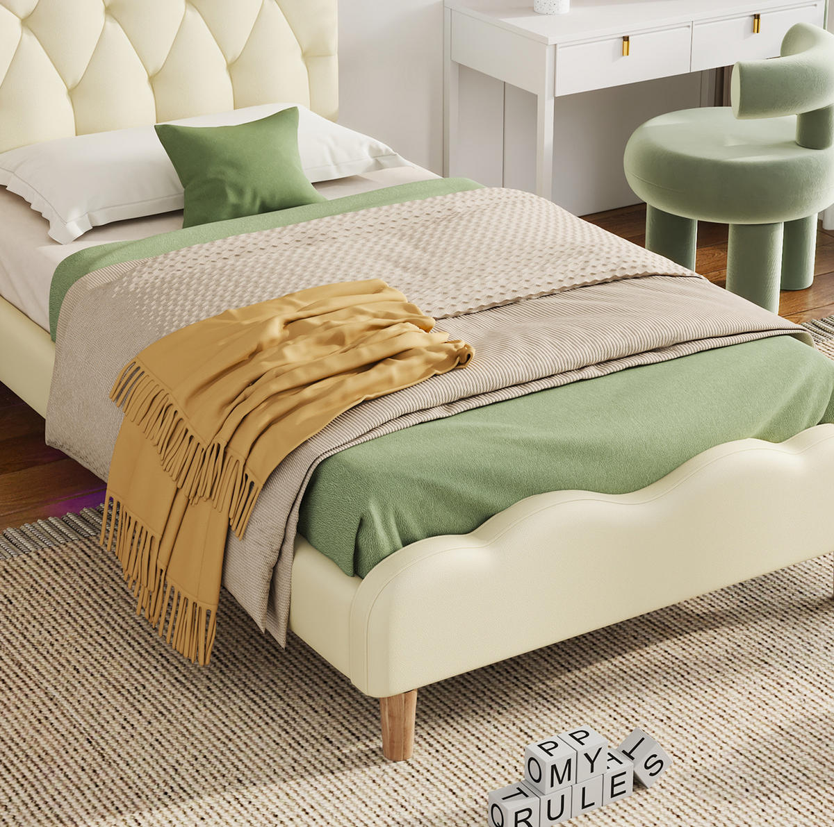 POLSTERBETT 90/200 cm Beige aus PU mit LED-Beleuchtung - Beige, Kunststoff (90/200cm) - OKMYHOME