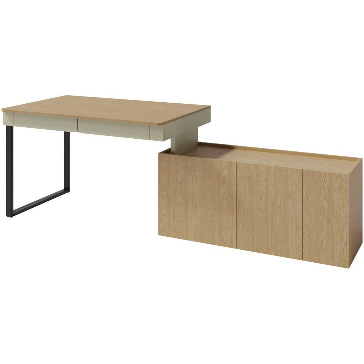 SCHREIBTISCHKOMBINATION Lico Schreibtisch mit Kommode für Jugendzimmer, Eukalyptus - Eukalyptusholzfarben, Holzwerkstoff (131/140/74.5cm) - Beautysofa