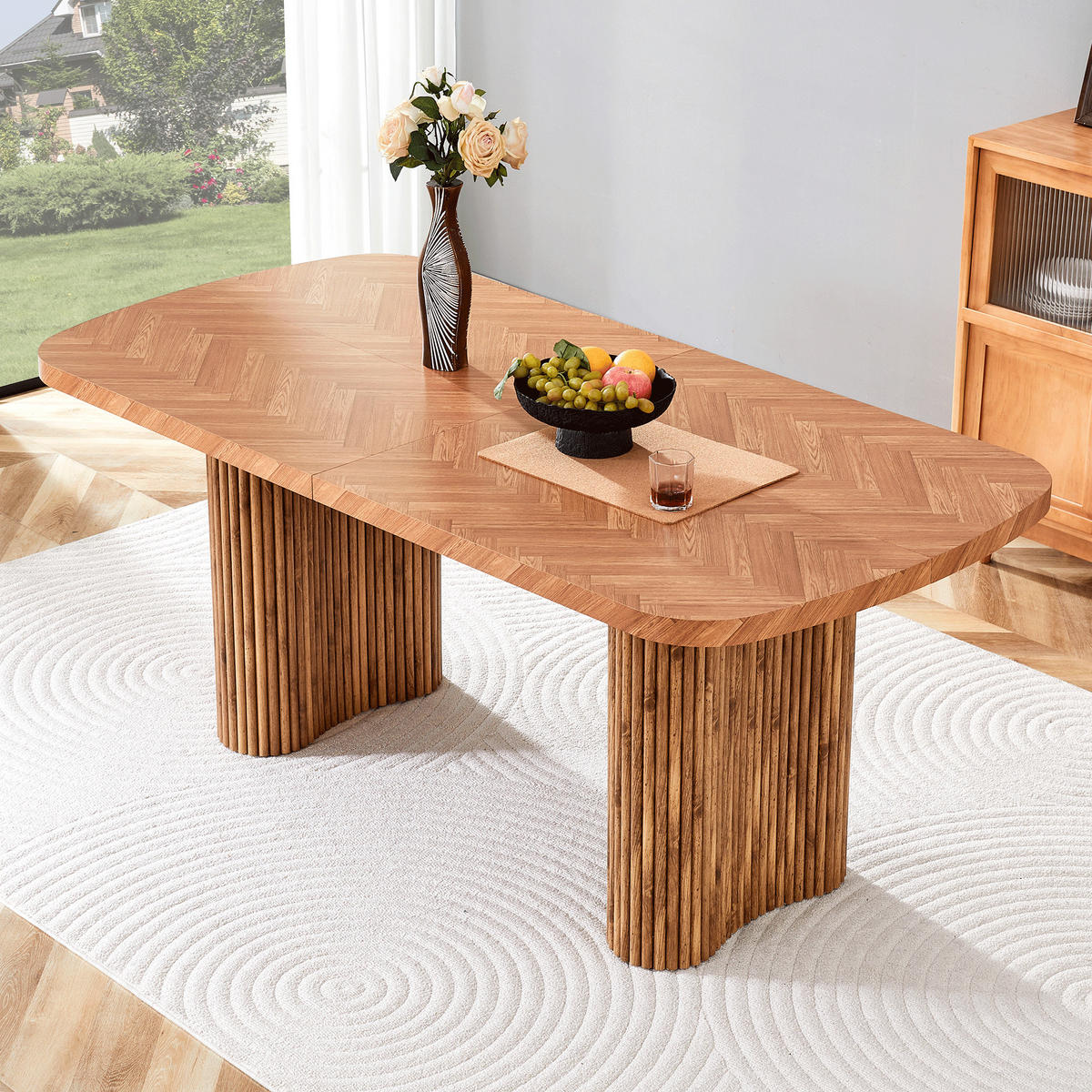ESSTISCH 180/90/76 cm nussbaumfarben aus MDF mit bogenförmigem Säulengestell - Braun, Holzwerkstoff (180/90/76cm) - OKWISH