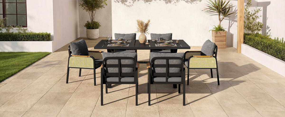 OUTDOOR SOFA SET Metall Armlehnen Kissen - Schwarz, Metall - LEBENLANG