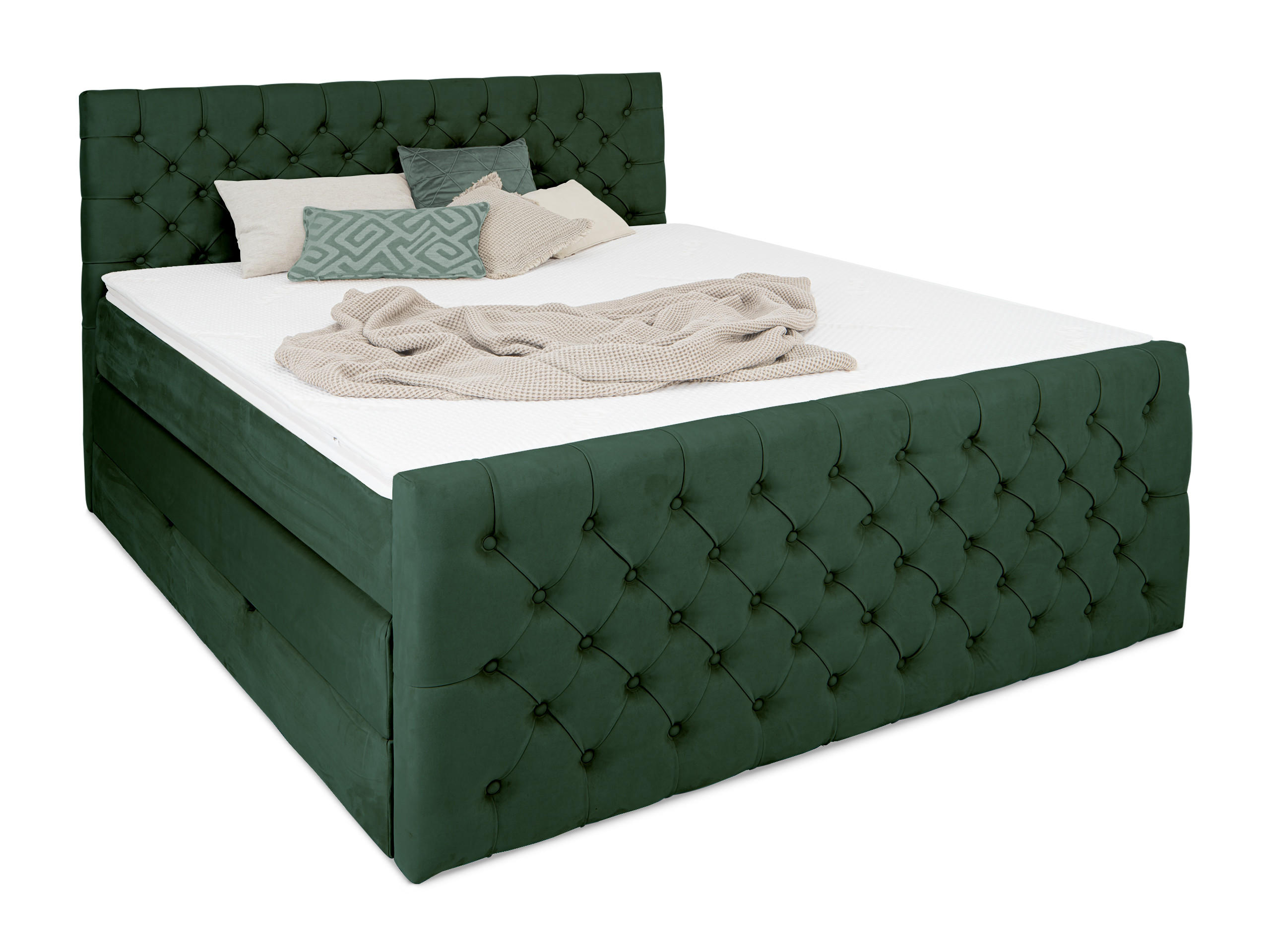 BOXSPRINGBETT Victoria Olive 160 /200 cm H2/H3 Samt - Olivgrün, Textil (160/200cm) - wonello