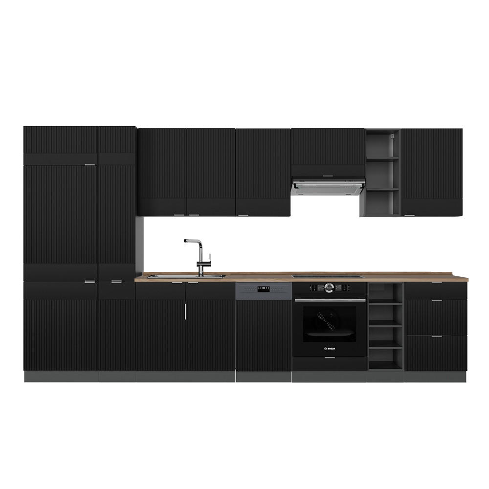 KÜCHENZEILE Fame-Line, Schwarz gestreift/Anthrazit, 355 cm, AP Eiche - Anthrazit/Schwarz, Holzwerkstoff (355/81.6/60cm) - Vicco