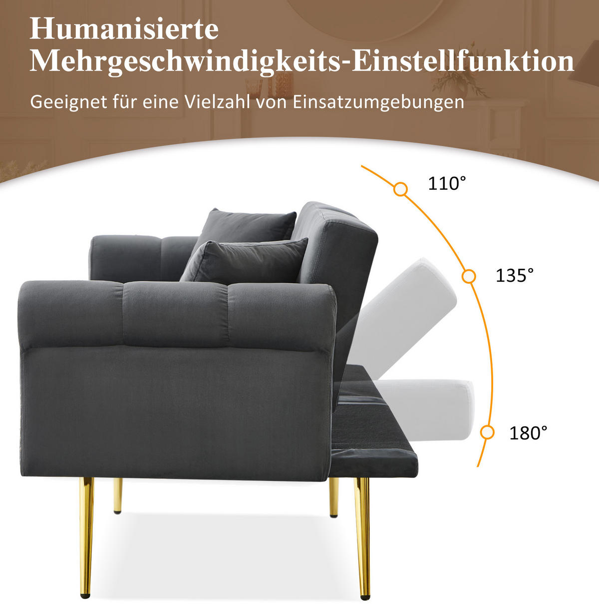 SCHLAFSOFA 2-Sitzer Samt mit 3-fach verstellbarer Rückenlehne Antikgrau 173/75/70 cm - Grau, Textil (70/173/75cm) - Redom