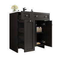 BADEZIMMERWASCHTISCH aus MDF und Keramik 76x47x86 cm Schwarz mit Stauraum und Soft-Close - Schwarz, Keramik (76/86/47cm) - Modfu