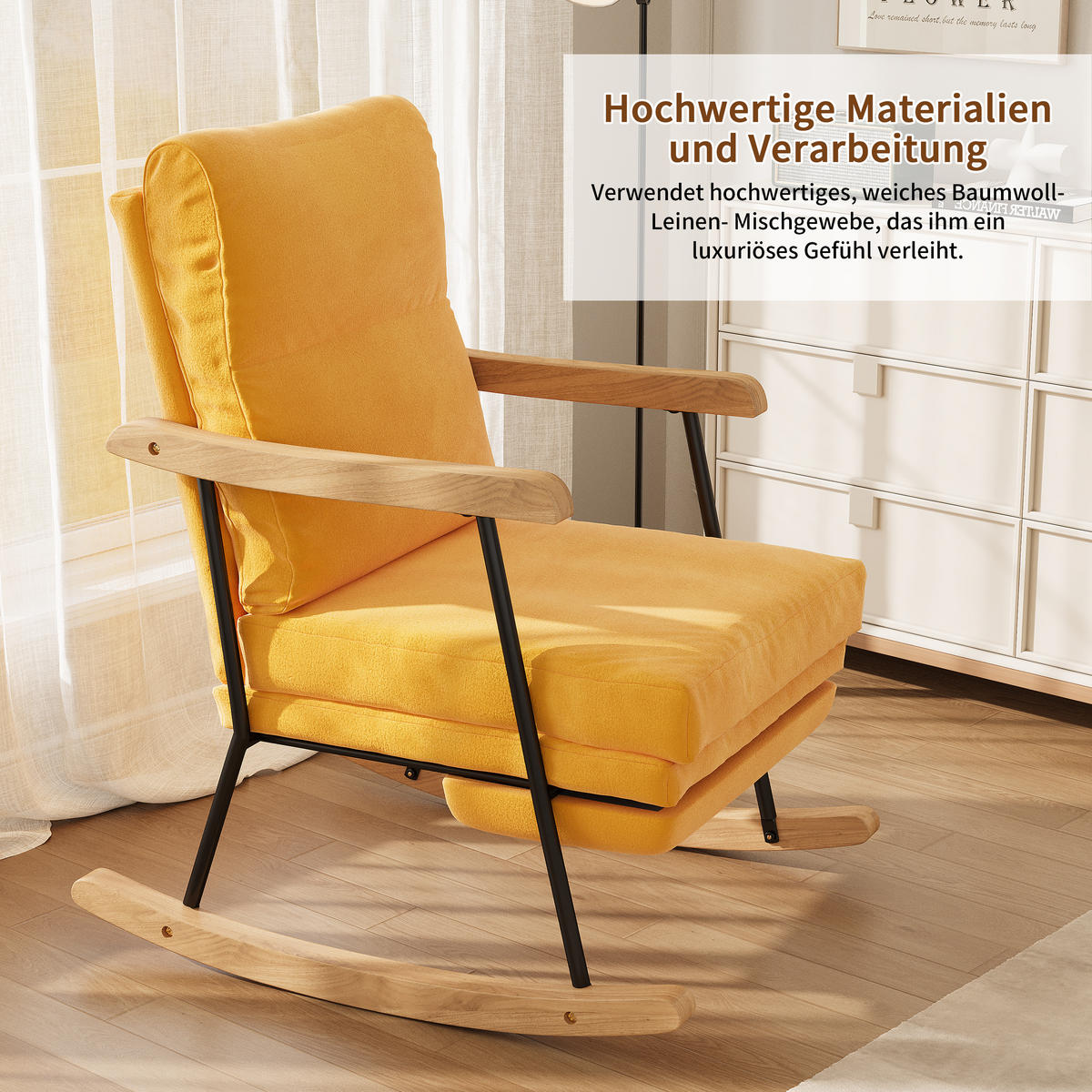 SCHAUKELSTUHL gepolstert ausziehbare Fußstütze gelb - Gelb, Holz (97.5/94/64.5cm) - LEBENLANG