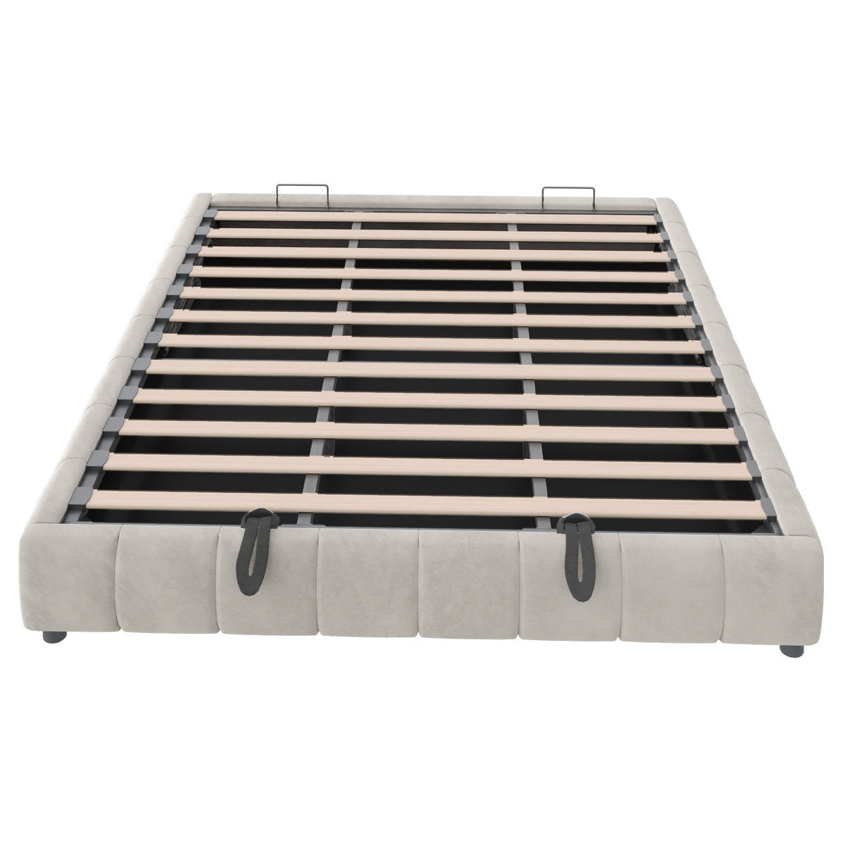 POLSTERBETT 180/200 cm Beige ohne Kopfteil mit LED-Beleuchtung und hydraulischem Stauraumrahmen - Beige, Textil (180/200cm) - OKWISH