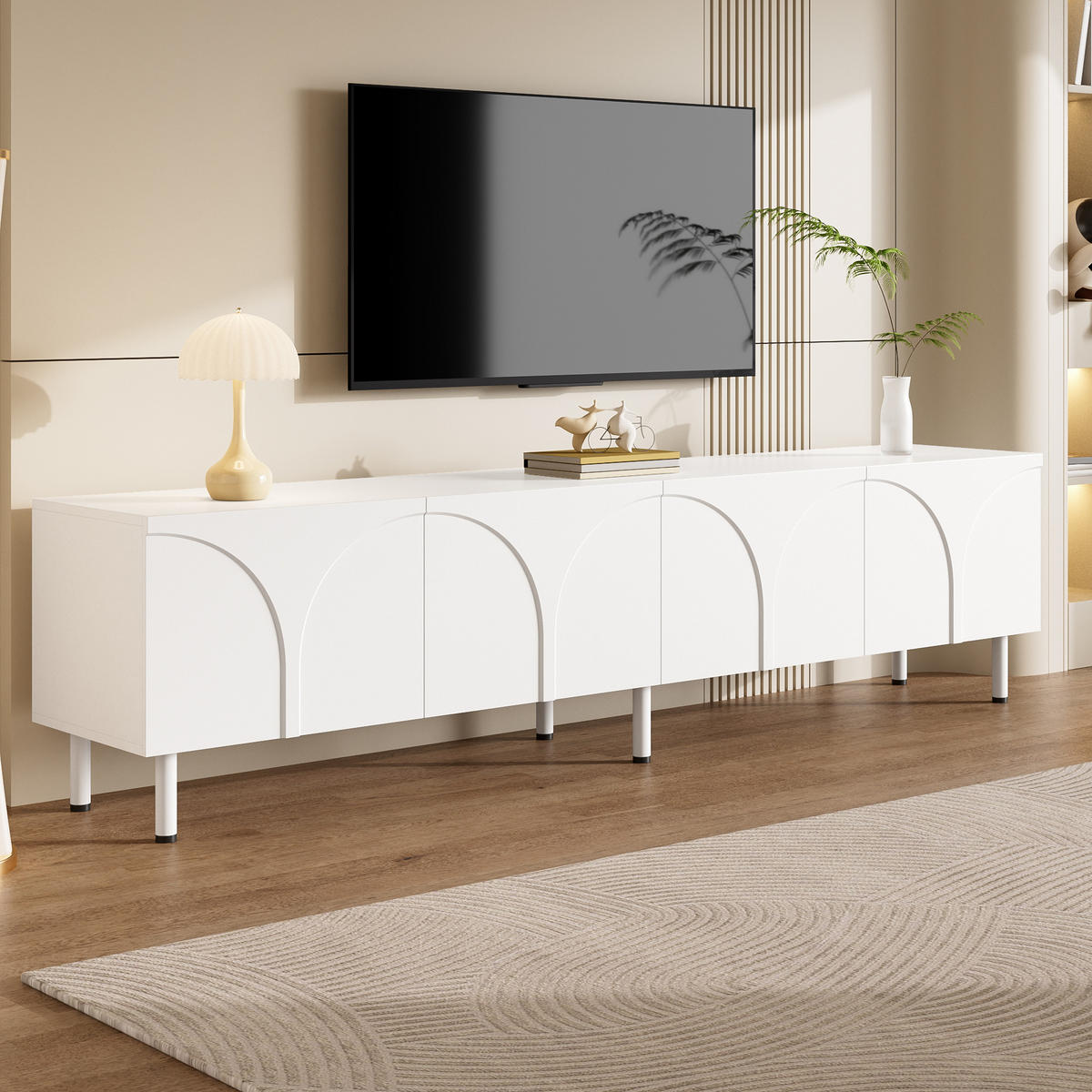 TV-ELEMENT180X35X49CM WeißLowboard mit 4 Türen und Metallfüßen für Wohnzimmer - Weiß, Holz (49.71/17.2/101.19cm) - Raelunyi