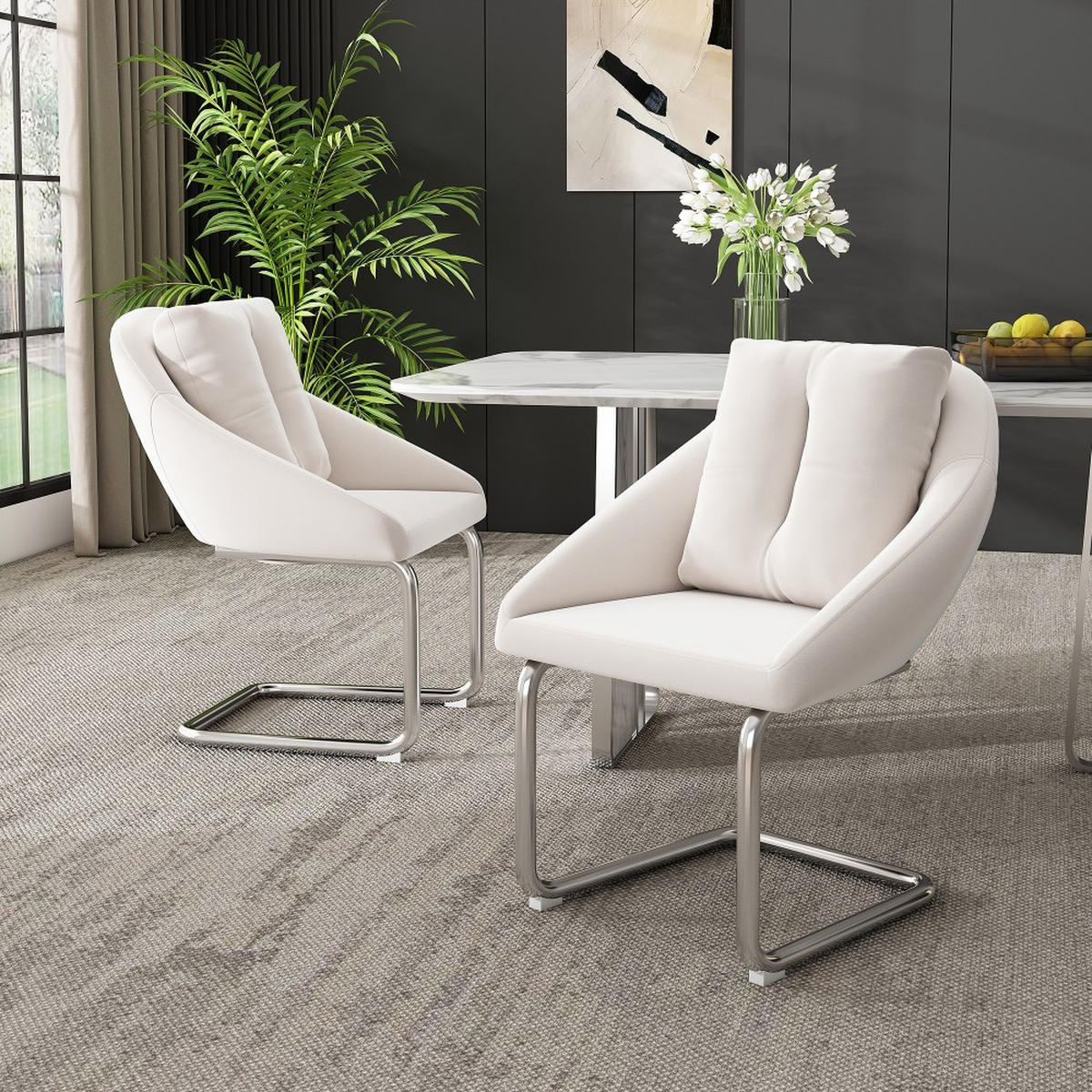 STUHL-SET 2 Stück mit Kissen in Beige，gewölbte Stützbeine - Beige, Textil (59/82/57cm) - KOMHTOM