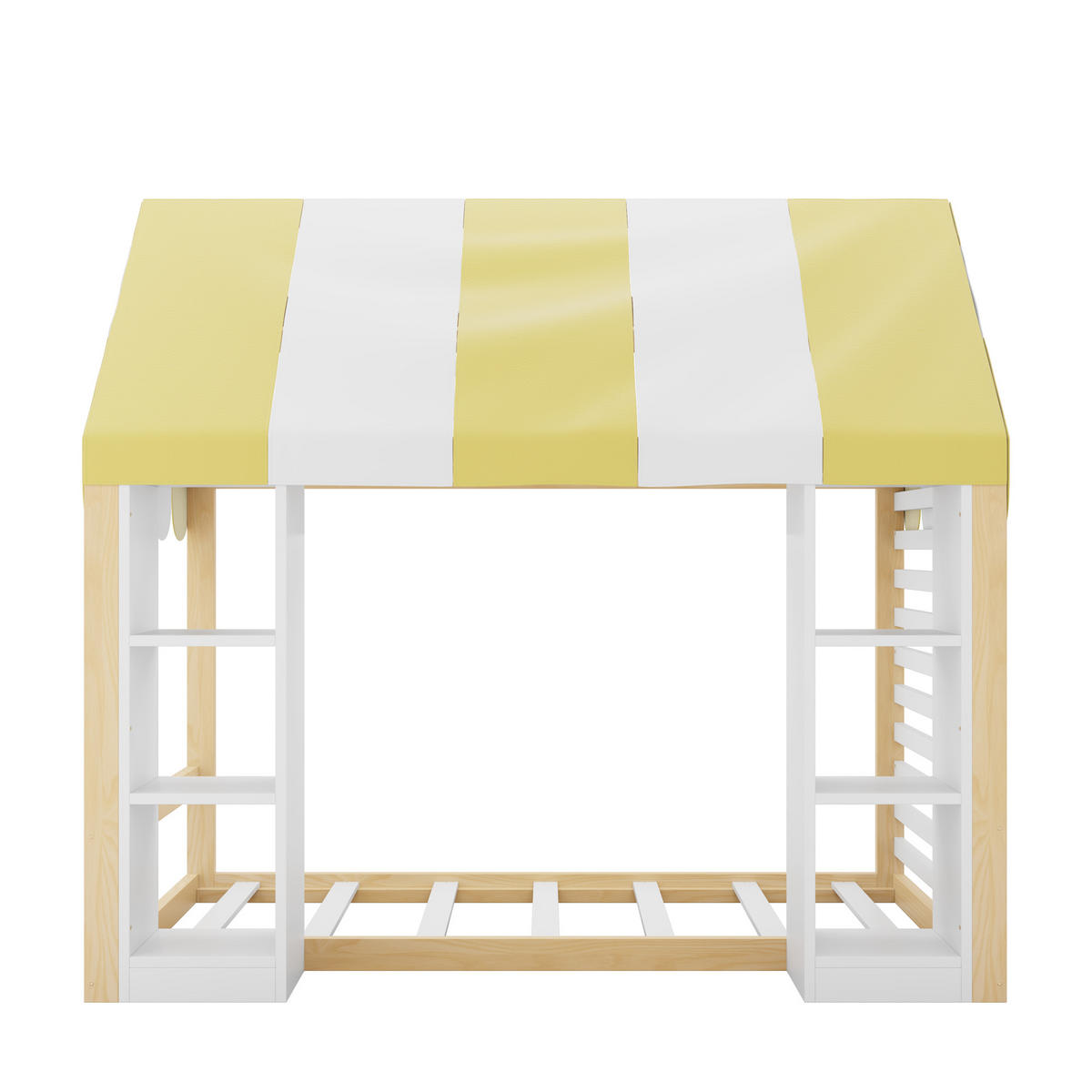 HAUSBETT 90/200 cm mit Himmelbett und Stauraum, DE-41618, in Holzfarbe/Weiß - Naturfarben/Weiß, Holzwerkstoff (90/200cm) - ComfortXL