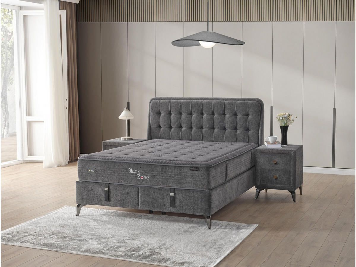 POLSTERBETTSET Black Zone 160x200 Anthrazit - Anthrazit, Textil/Metall (160/200cm) - Villa Möbel