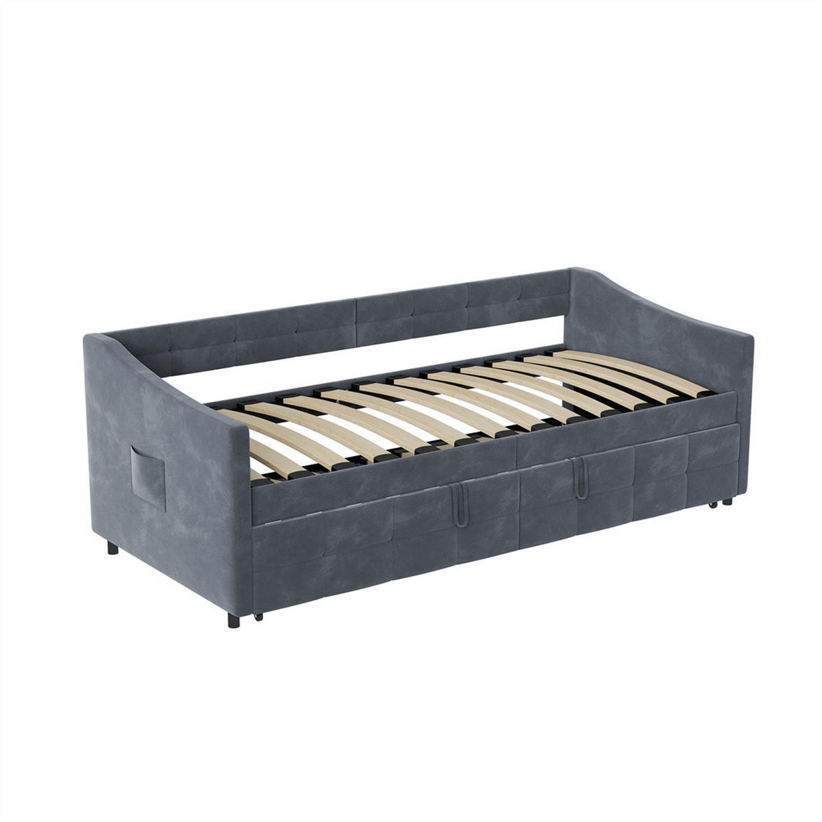 POLSTERBETT 90x200cm mit Ausziehfunktion 90x190cm - Doppelbett 90x200cm&90x190cm - ohne Matratze - Grau - Grau, Textil (90/200cm) - DELFA