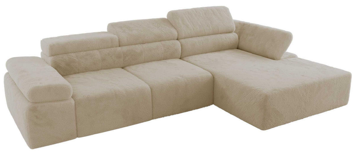 ECKSOFA RILASSO L Creme Plüsch - rechts - Creme/Schwarz, Kunststoff/Textil (174/296cm) - MKS
