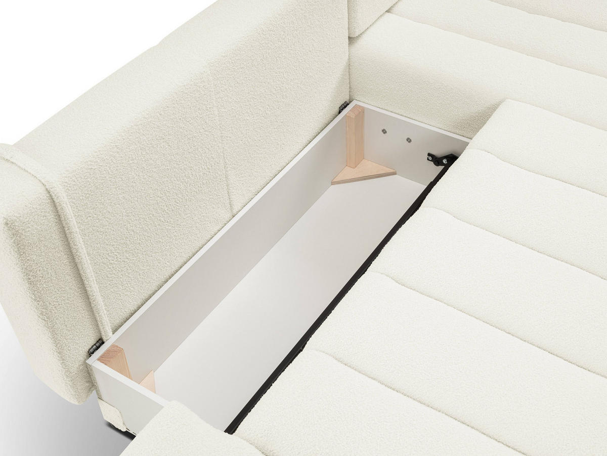ECKSOFA GIOIA R-S Creme Boucle-Stoff mit Schlaffunktion - Creme, Holz (276/176cm) - MASSENO