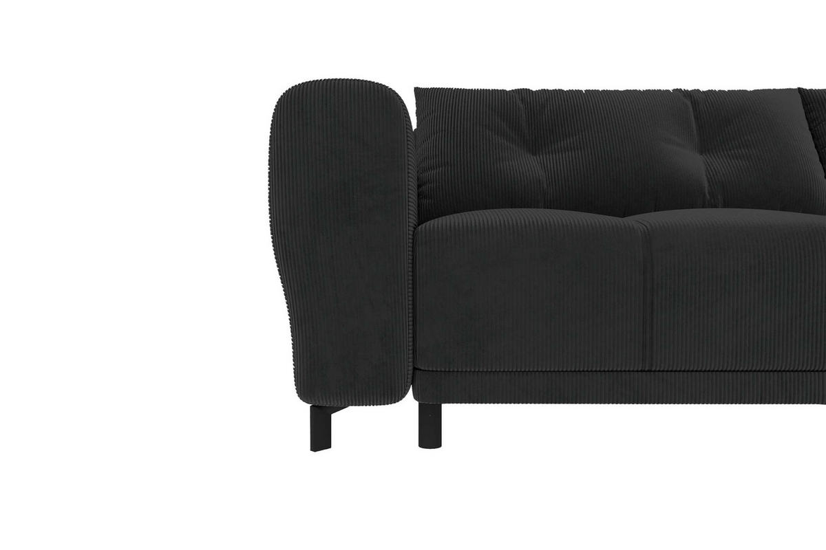 ECKSOFA Massimo Cordstoff Schwarz inkl. Schlaffunktion Rechts - Schwarz, Textil/Metall (246/177cm) - 99rooms