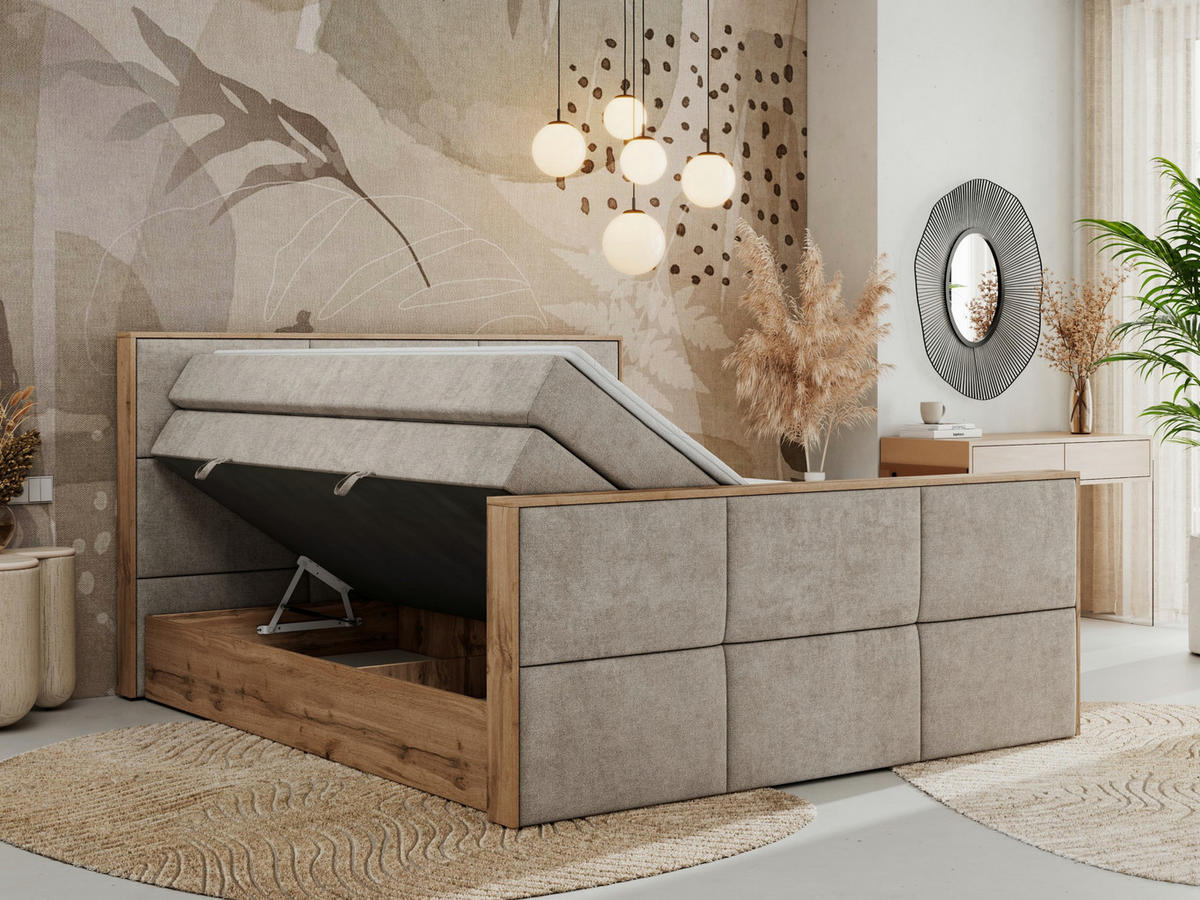 BOXSPRINGBETT ALBERO 2 KING DUO 140/200 Beige Strukture - H3 - Beige, Holz/Textil (140/200cm) - MKS