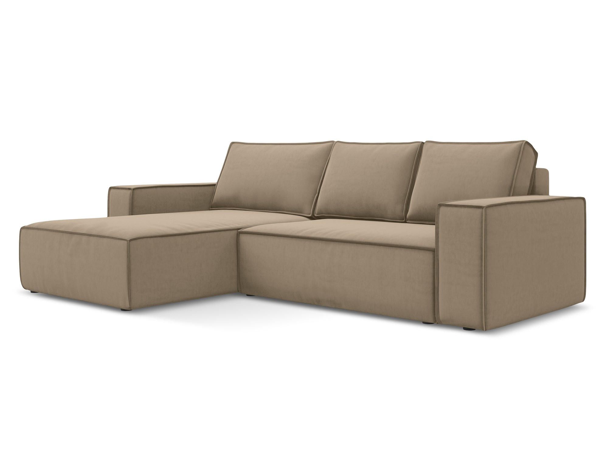 ECKSOFA mit Schlaffunktion Samt Stoff Beige - Beige/Creme, Kunststoff/Textil (185/290cm) - Makamii