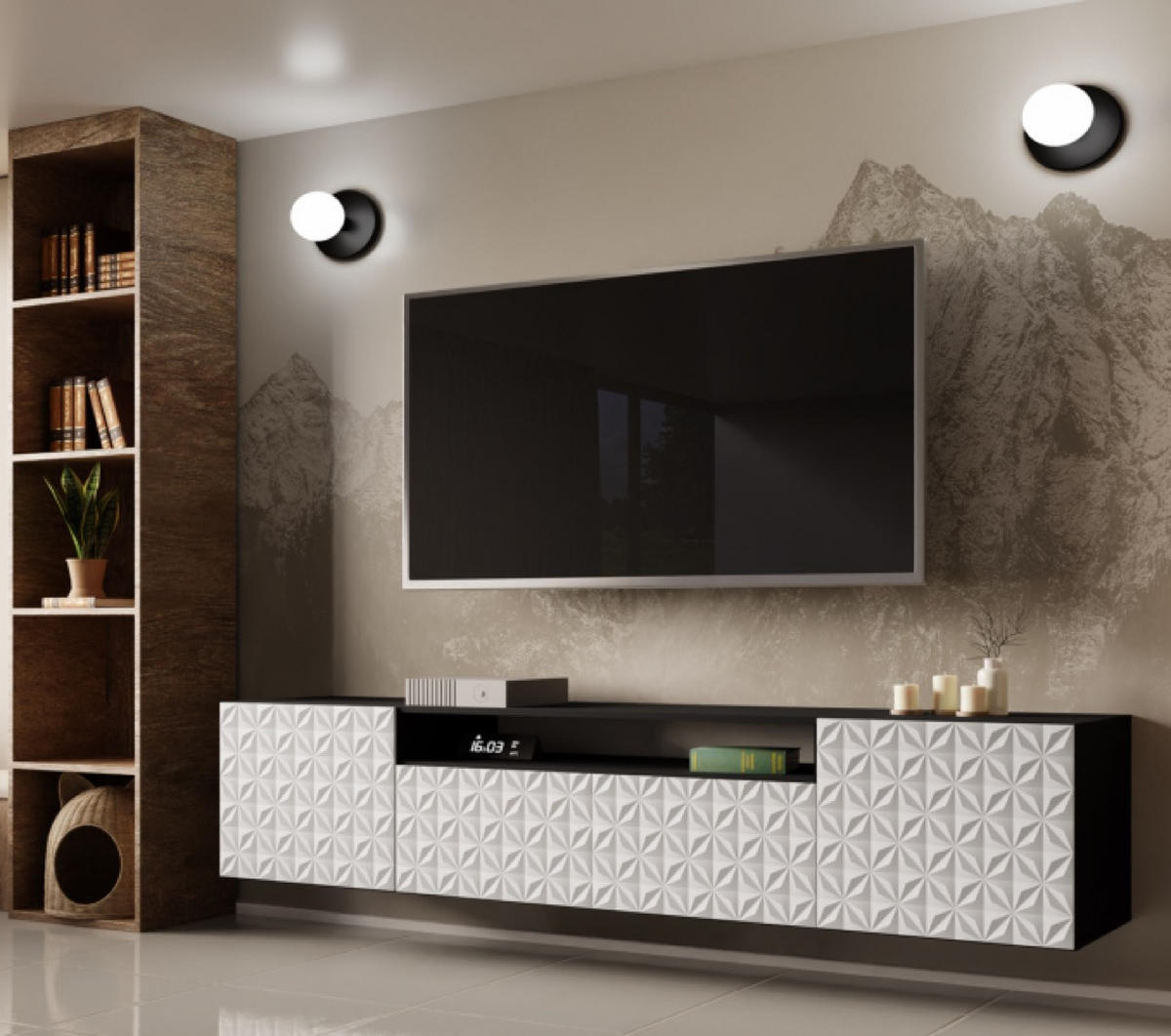 TV-LOWBOARD Weiß ALI Hängend Mit Dekorativen Fronten 200 cm - Weiß, Holzwerkstoff (200/40/41cm) - Sepro Meble
