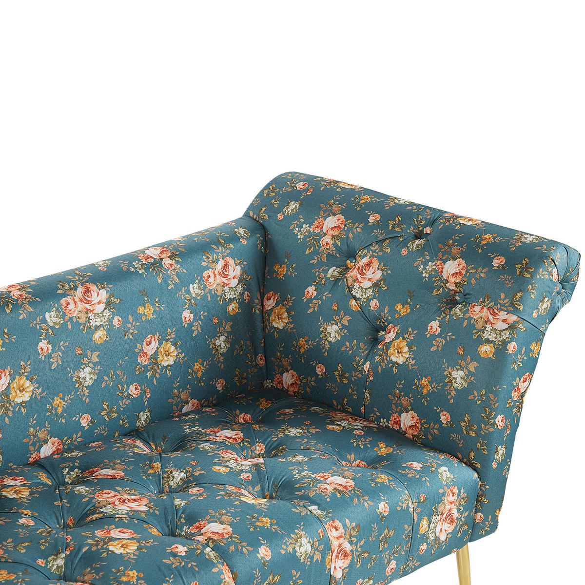 CHAISELONGUE Samtstoff seeblau/gold Blumenmuster Nantilly - Blau/Goldfarben, Textil (175/76/70cm) - Beliani
