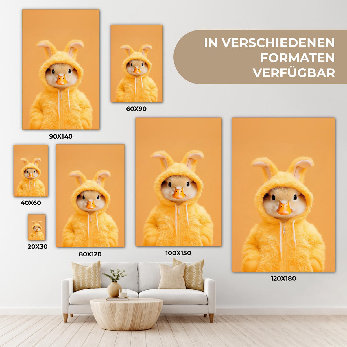 LEINWANDBILD Osterhase - Kostüm - Ente Deko Groß 90x140 cm - Gelb, Textil (90/140cm) - MuchoWow