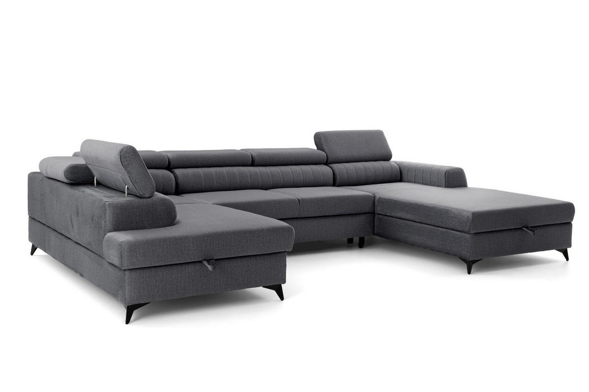 ECKSOFA U-Form PIERO U Links mit Schlaffunktion 125x260 Velours Dunkelgrau - Dunkelgrau/Schwarz, Holz/Textil (350/90/203cm) - Muffo