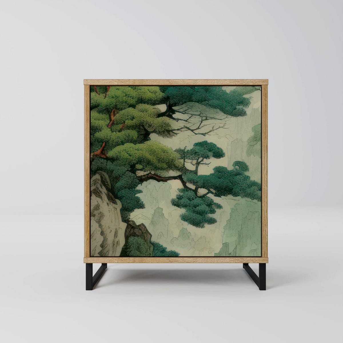 SIDEBOARD VERDURE ABYSS, Eichefarben, 57,5x42x72,5 cm, Schwarze Metallfüße - Eichefarben/Multicolor, Holzwerkstoff/Metall (57.5/72.5/42cm) - SpaceRebels