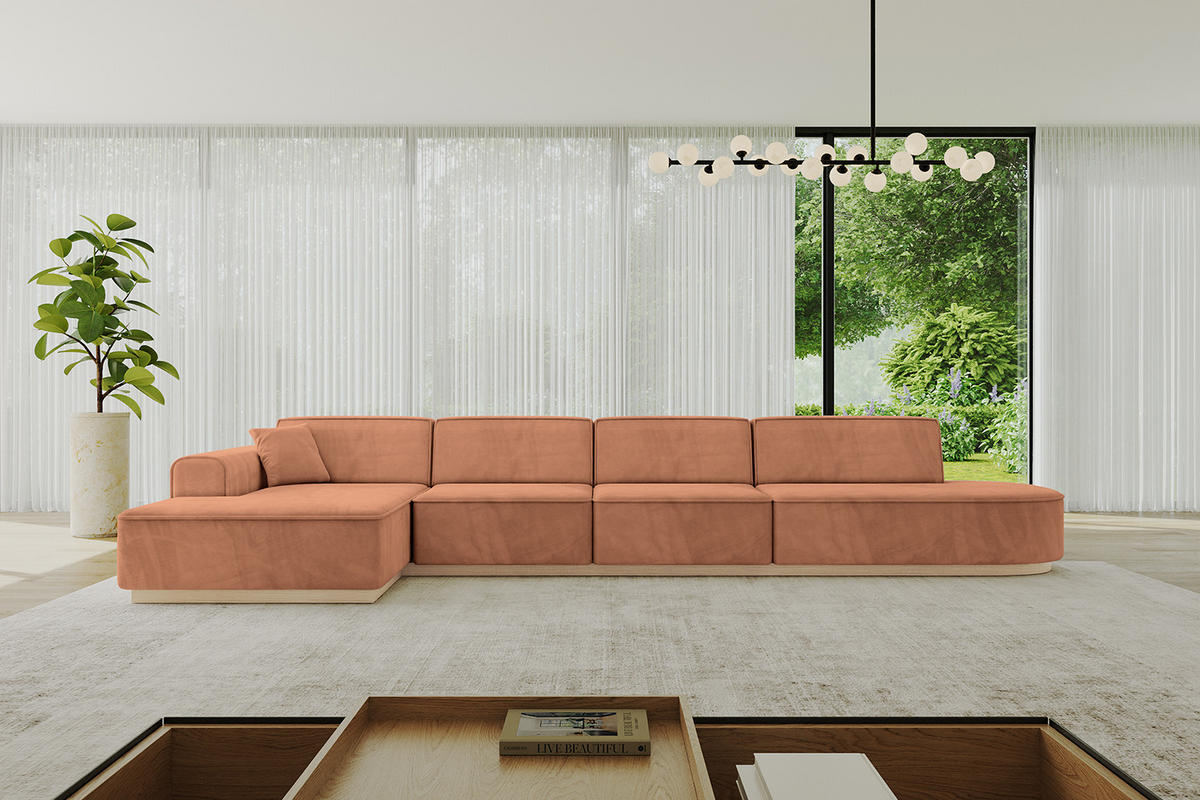 ECKSOFA Ottomane Links IREA-L3 - 413x171x83 cm Koralle - Koralle, Holzwerkstoff/Textil (413/171cm) - ALTDECOR