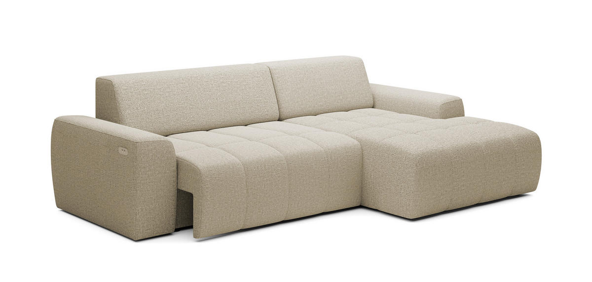 ECKSOFA Savio Freistehend, mit Abriebfestem Kansas-Stoff, Maße 265x172x81 cm, Ausziehbare Sitzfläche 206x92 cm, Rechte, – Dunkelbeige - Currygelb, Holz/Textil (265/172cm) - DomoHome