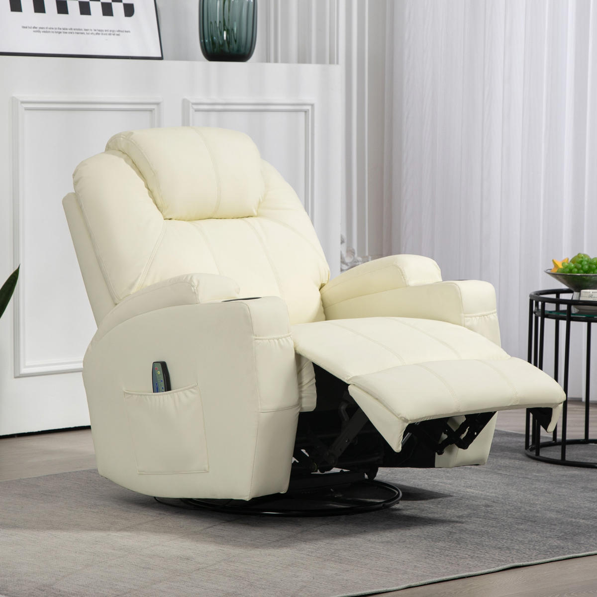 RELAXSESSEL mit Massagefunktion, Elektrisch Fernsehsessel mit Liegefunktion - Creme/Schwarz, Leder/Kunststoff (99/106/89cm) - HOMCOM