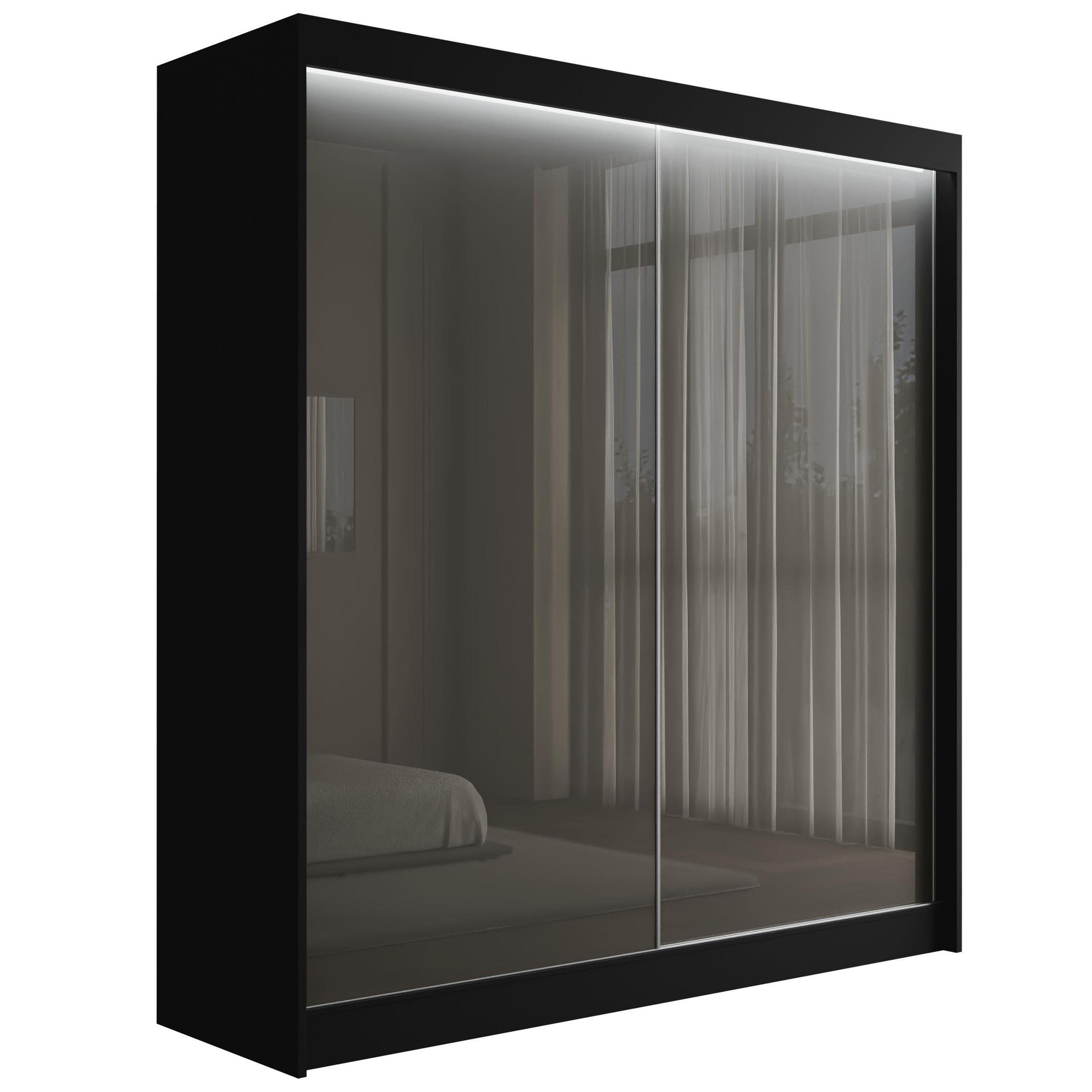 KLEIDERSCHRANK PEKA mit LED - 200 cm - Schwarz|Grau - Schwarz/Grau, Holzwerkstoff (200/215/61cm) - ALTDECOR